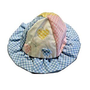 Vintage 0-6 Month Baby Gingham Pink Blue‎ Yellow Sun Bonnet Hearts Chin Strap